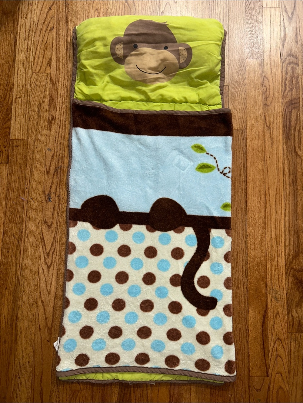 Vintage Lambs & Ivy Monkey Print Kids Sleeping Bag - Brown, Blue, Green